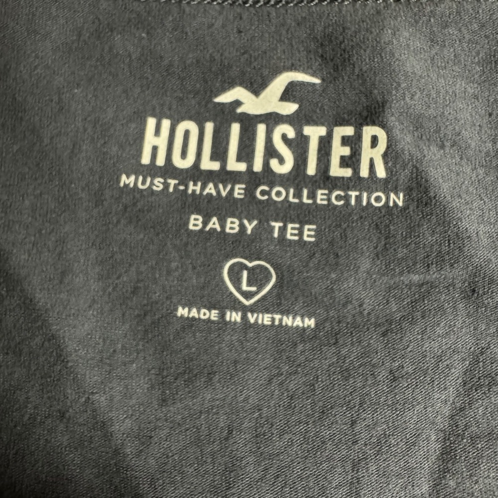Hollister Must-Have Collection Baby Tee Gray Blue Square Neck Seamed Top Large - Picture 3 of 8